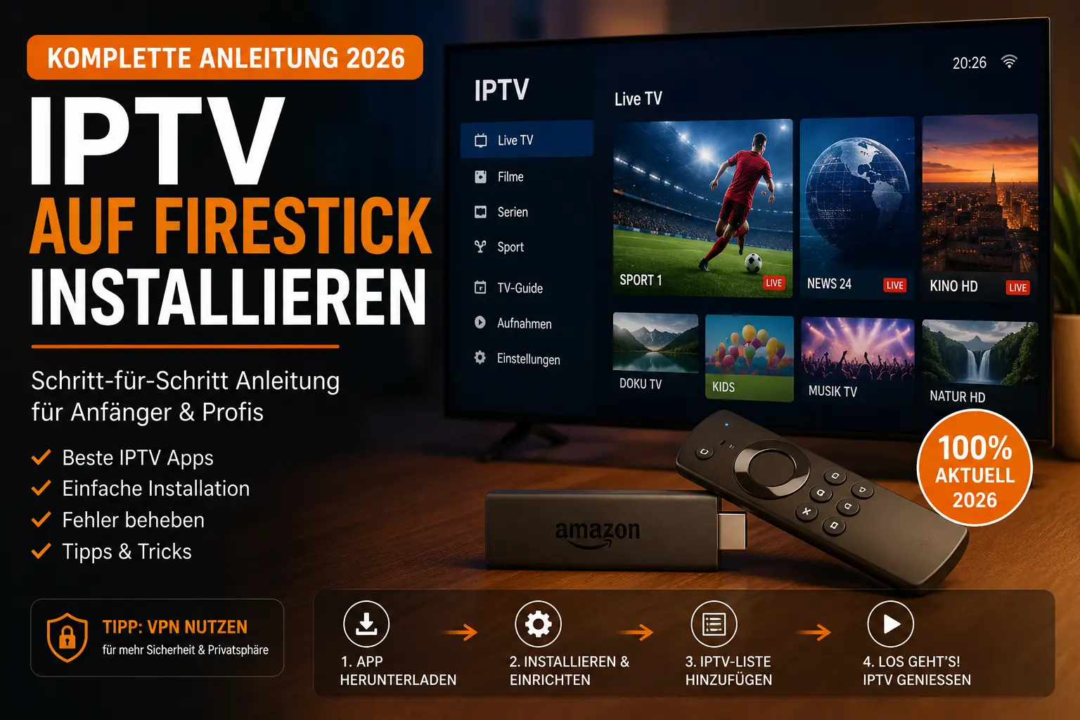 IPTV auf Amazon Firestick installieren - Schritt-für-Schritt-Anleitung 2026 für Fire TV Stick 4K Max